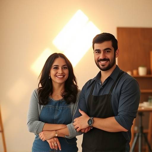 Amelia Hernandez and Javier Rodriguez, founders of Sonic Bloom Studios, collaborating on a project