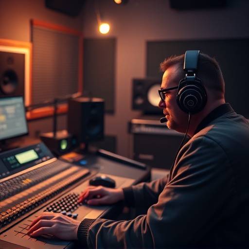 Audio engineer working on a mixing project in the control room